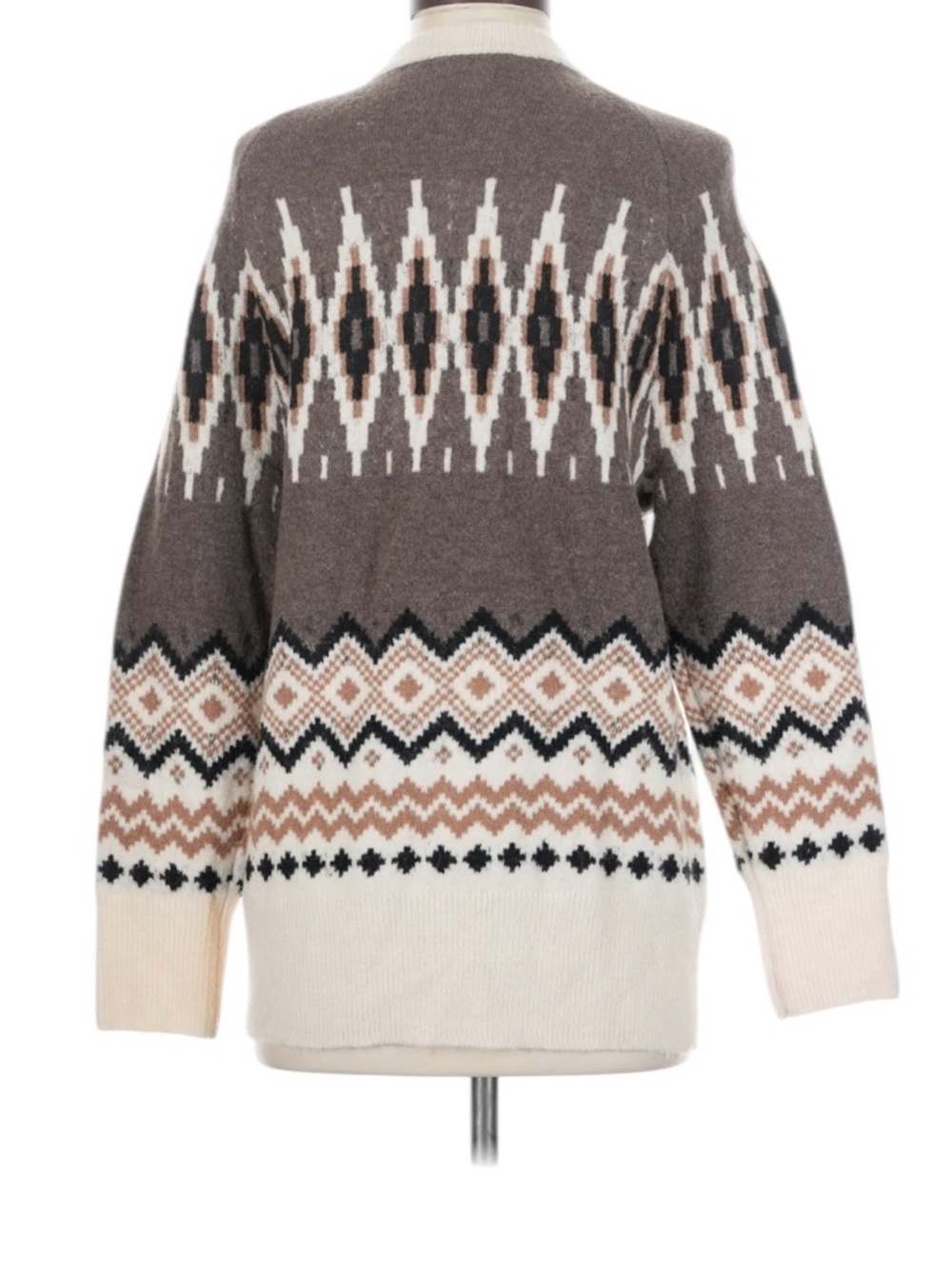 J. Crew Sweater Wool Blend Fair Isle Cardigan S Brown Cream Relaxed Fit Fall - Picture 3 of 7